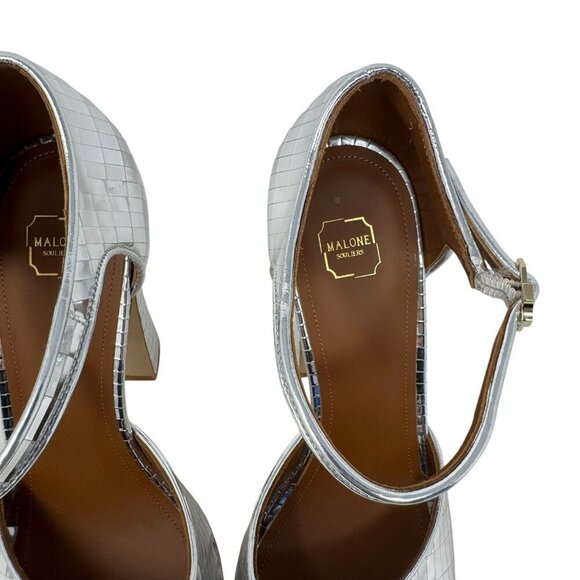 Malone Souliers Keaton Platform High Heel Sandals silver mirror size 38 8 disco - Picture 6 of 13